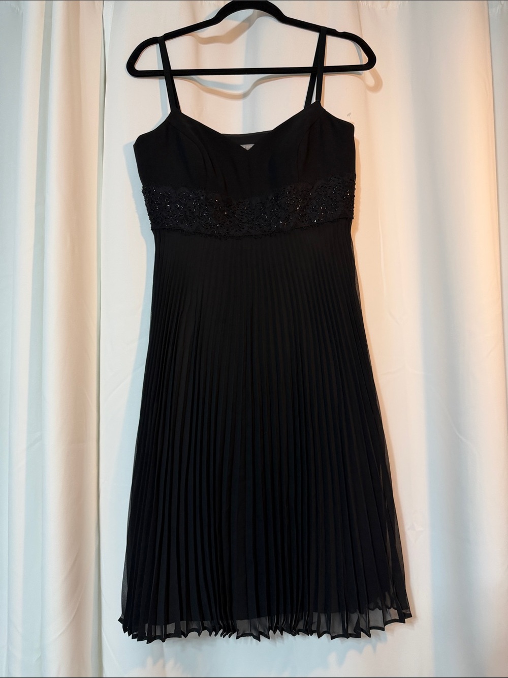 Ann Taylor Factory Black Beaded Pleated Spaghetti-Strap Wedding Mini Dress R2